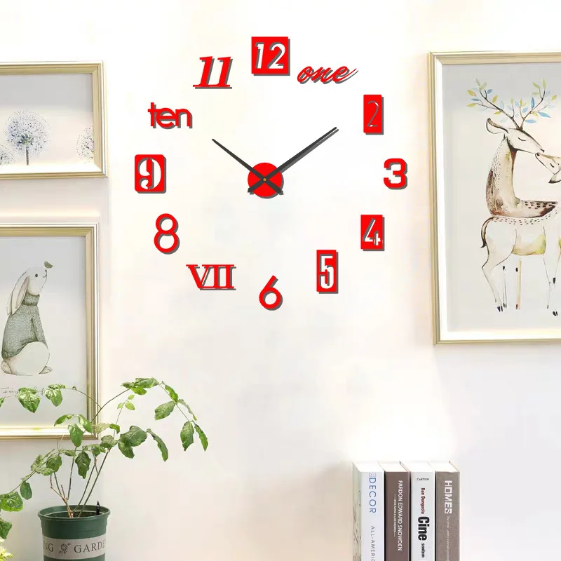 New 3D Roman Numeral Acrylic Mirror Wall Clock Sticker Fashion DIY Quartz Clocks Watch Home Decoration Living Room Stickers