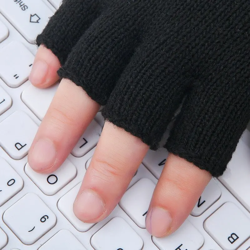 Winter Warm Knitted Wool Half Finger Gloves