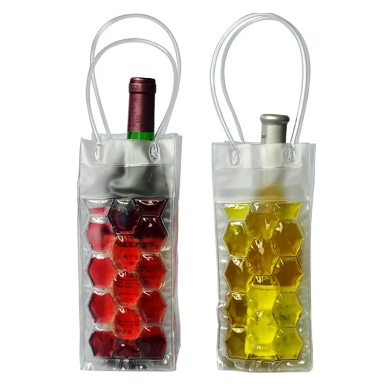 Wine Chills Bag Portable Ice Bag Sturdy Water-tight Reusable Foldable Wine Chiller Ice Plastic Cooler With Handle