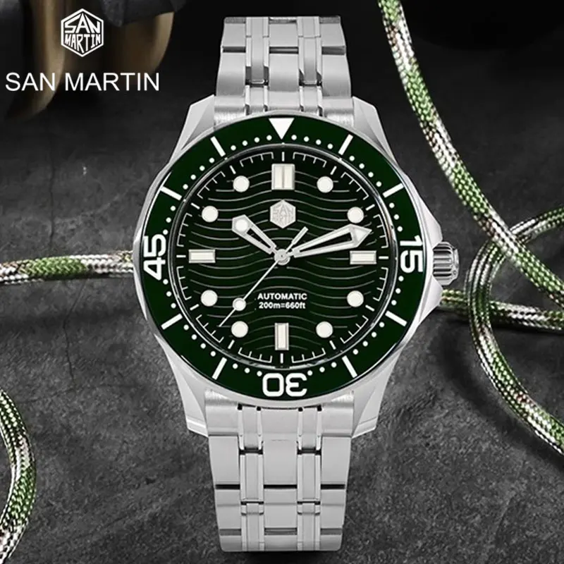 

San Martin 42mm Stainless Steel Men Luxury Diver Watch YN55 Automatic Mechanical Sapphire BGW-9 Full Luminous 20Bar Waterproof