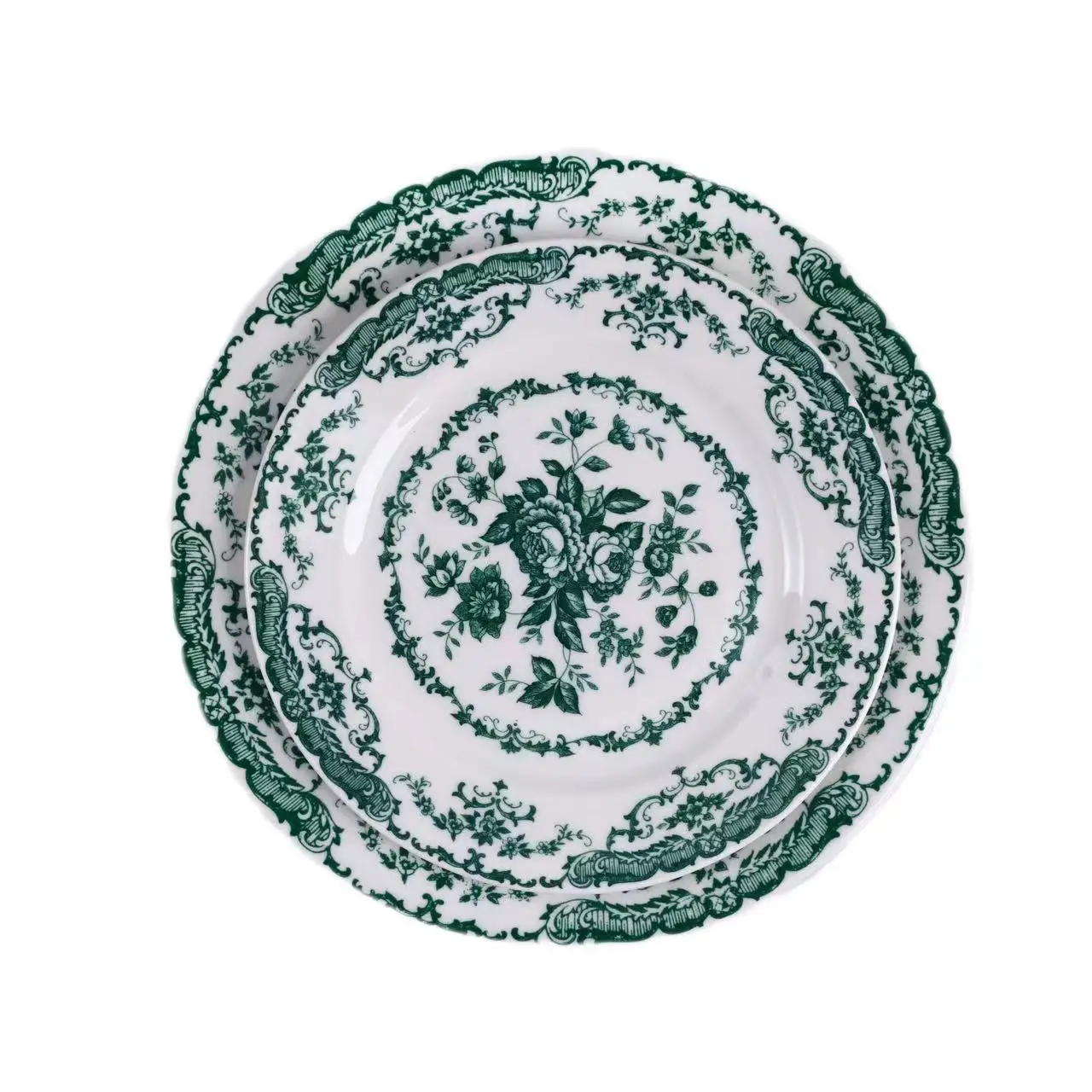 Creative Retro Nordic Flower Pattern Round Ceramic Dinner Plate Shallow Plate Elegant Light Luxury Dinner Kitchen