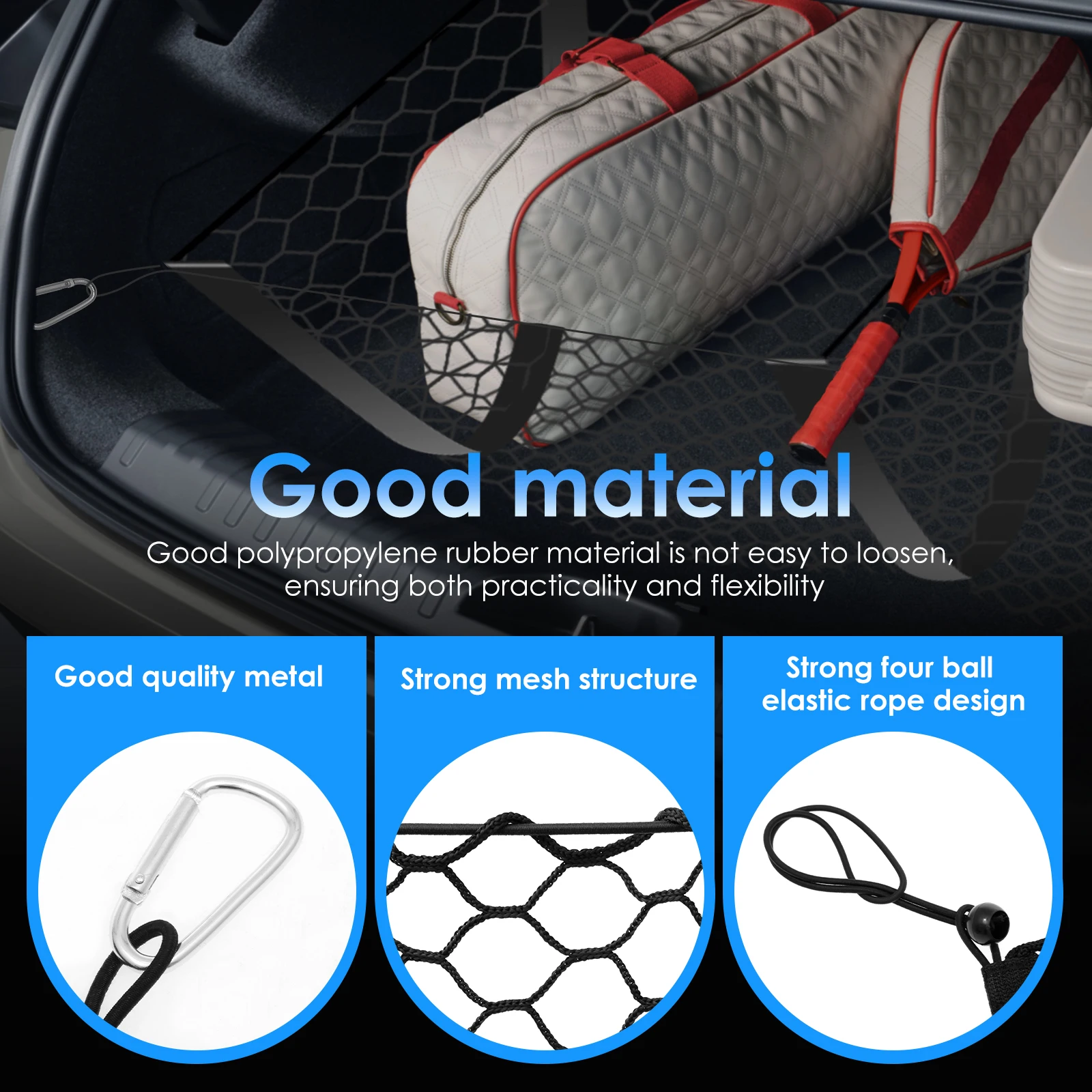 3 Pocket Cargo Net Truck Bed Rear Cargo Storage Mesh Netting with Elastic Strap Truck Accessories Bed Grocery Holder for SUV Car