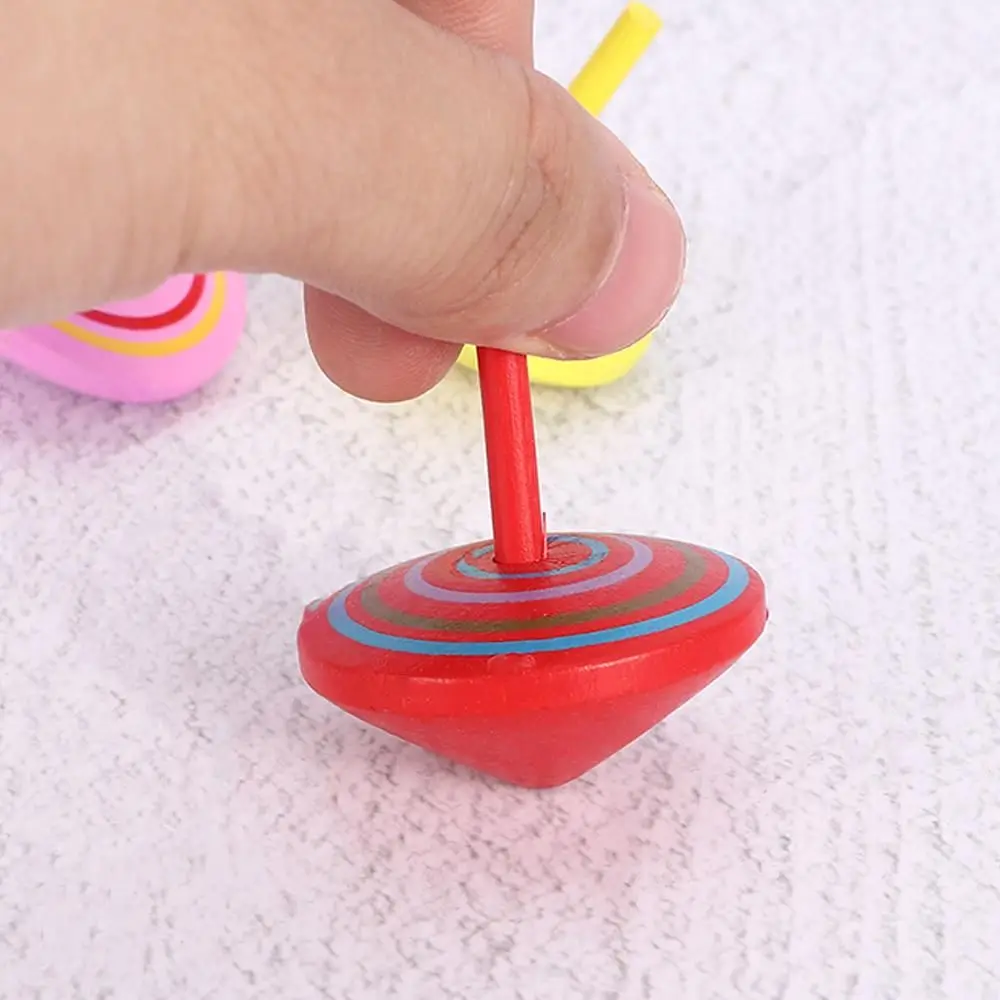 3Pcs Mini Multicolor Wooden Cartoon Pine Cones Wooden Gyro Toys Children Adult Relief Stress Desktop Spinning Educational Game