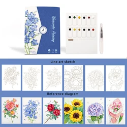 Creative Watercolor Painting Kit with Paper, Dipping Pen, and Art Pigments (Navy blue)