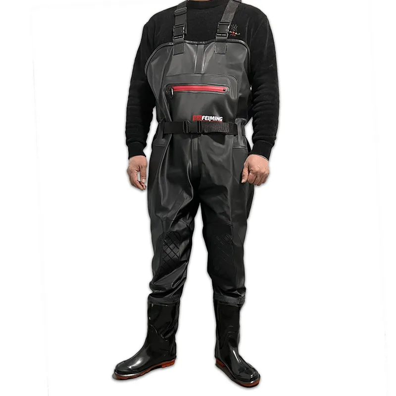 PVC Men Lure Waders Fishing Waders Overalls With Boots Waterproof Adult Women Light Weight Hunting Chest Pants Gear Black