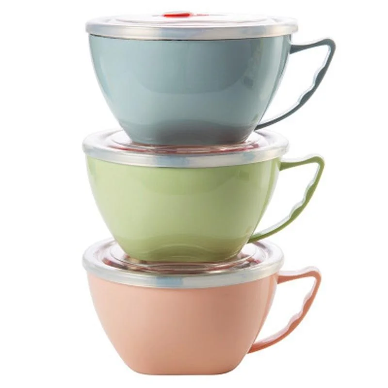 1PCS Stainless Steel Bowl With Handle Solid Color Anti Scalding Instant Noodles Mixing Bowl Kitchen Tableware Food Accessory