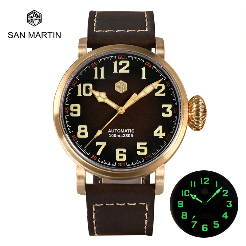 

San Martin 45mm CuSn8 Bronze Pilot Sports Men Watch YN55A Automatic Mechanical Vintage Military Style Sapphire Waterproof 10Bar
