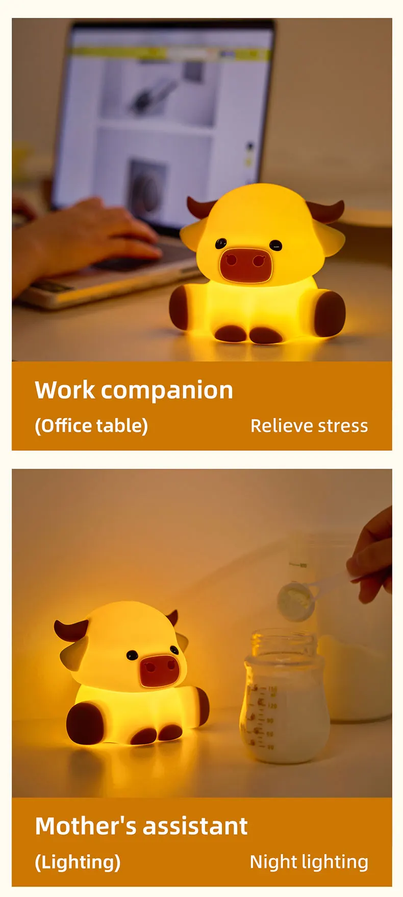 Highland Cattle Night Light With Timer Nursing LED Lights Anime Desktop Lamp Room Decorations Silicone Lamps Kids Birthday Gifts