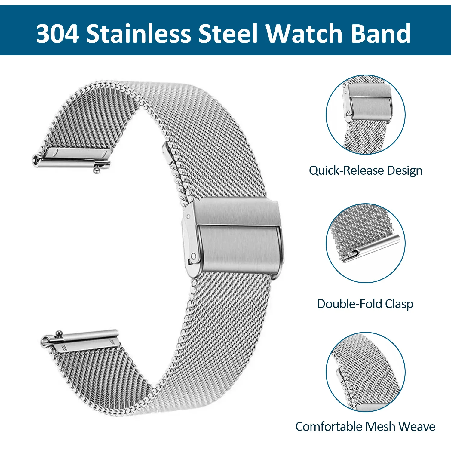 Stainless Steel Milanese Mesh Quick Release Watch Strap