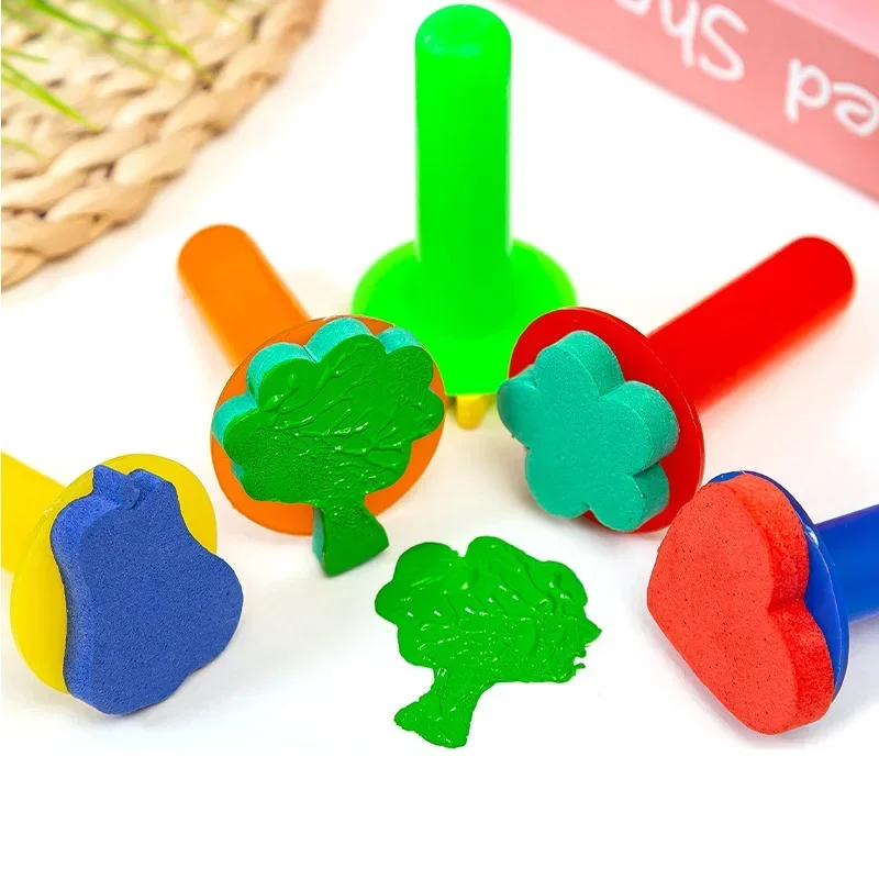 Children DIY Graffiti Sponge Brush Set Drawing Toys Broom Shaped Seal Sponge Brush Art Brush Enlightenment Puzzle Gift 5