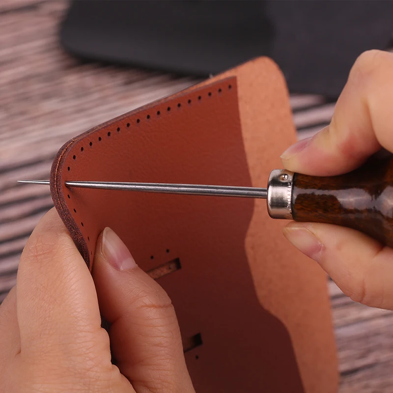 Leather Wood Handle Awl Durable Tools Hand Stitcher Leather Sewing Tools With Sciessor For DIY Craft Tool Set