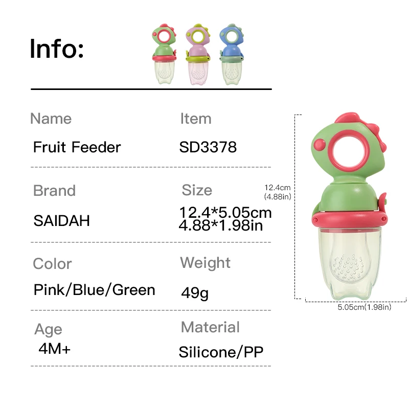 Rotating Push-type Food Grade Silicone Fruit and Vegetable Feeder For Infants Dinosaur Shape Toddlers Supplementary Food