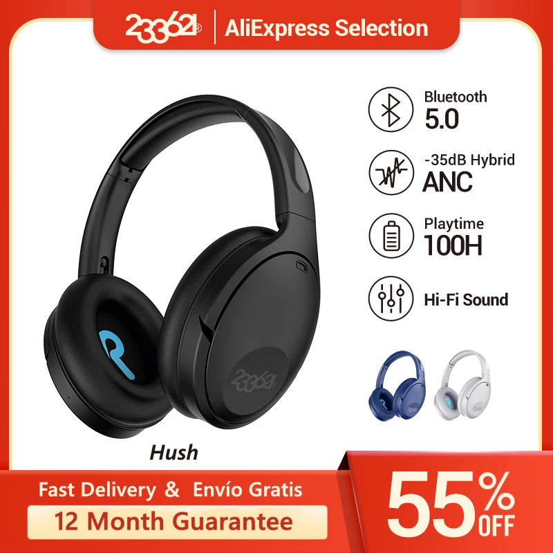 233621 Hush Wireless Headphones Bluetooth Hybrid Active Noise