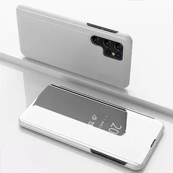 Elegant Smart Clear View Mirror Flip Case - Premium PU Cover - Galaxy S22 (Silver)