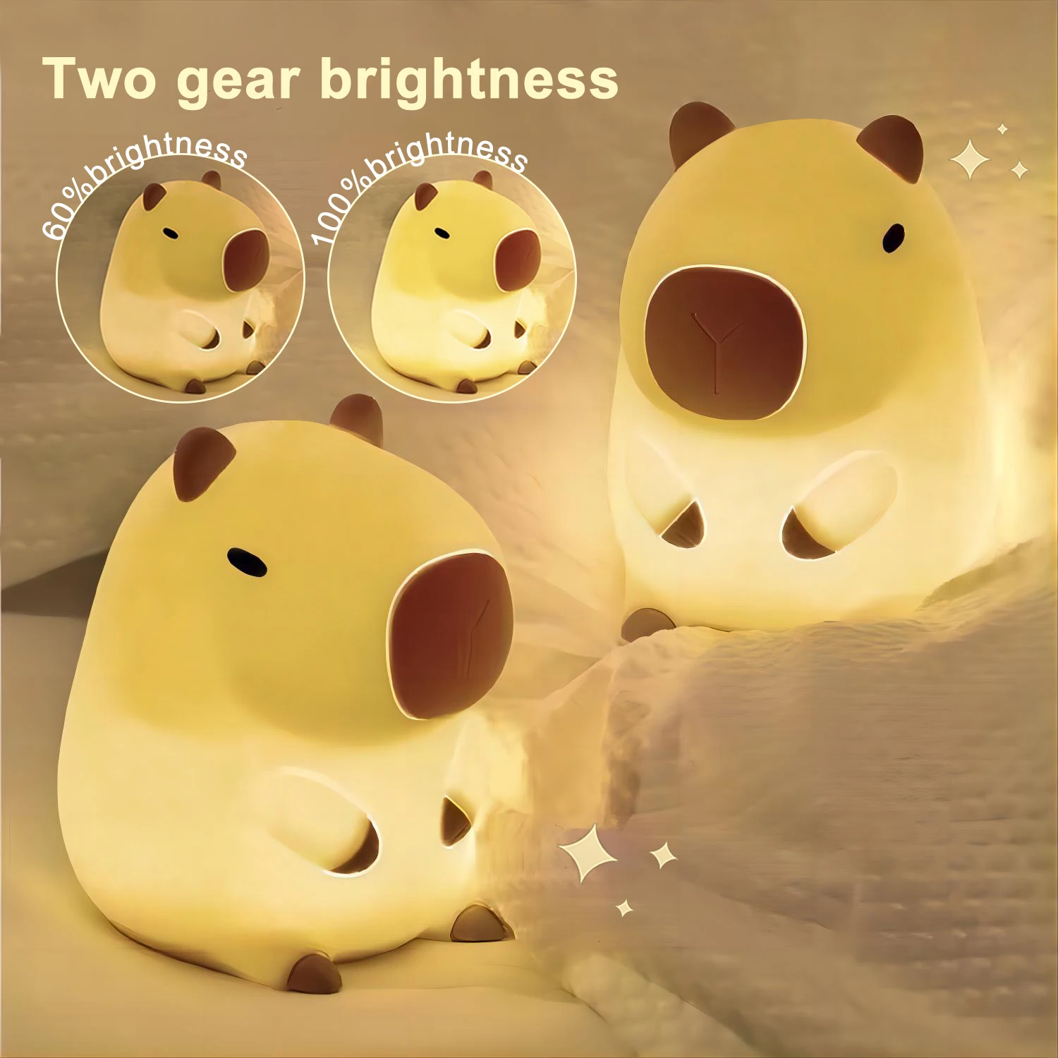 Cute Capybara Night Light Novelty 2 Levels Dimmable Nursery Snail Nightlight Rechargeable Touch Lamp for Kids Room Decor 2