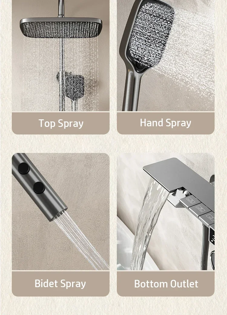 Description Picture 4 of itemHot Cold Bath Shower Rain Mixer Faucet Bathroom LCD Digital Thermostatic Shower System Bathtub Wall Mount Full Set Modern Grifo