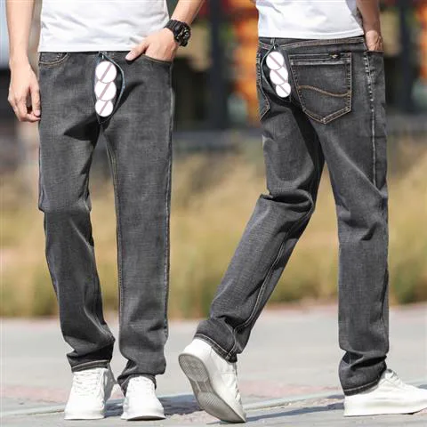 Open Outdoor Sex Pants Summer Light Blue Jeans Men's Straight Loose Thin Stretch Casual Trousers Denim Cargo Y2k Streetwear Men