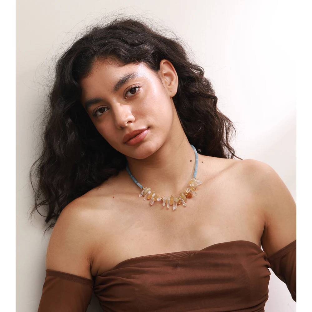 Yhpup Crystal Drop Stone Chain Necklace