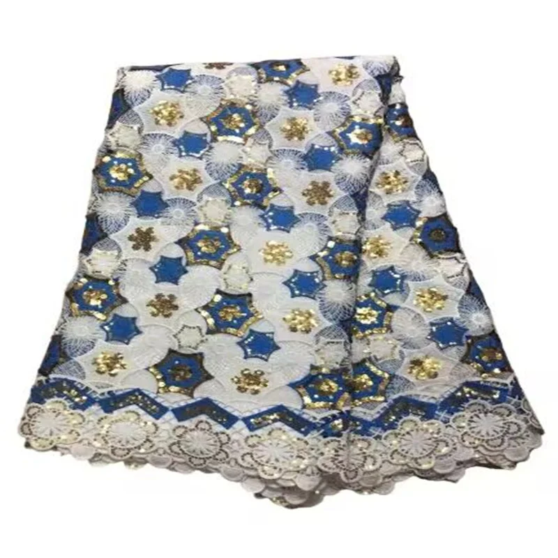 

African Cord Lace Sequins Fabric Gold/White/Blue High Quality Water Soluble Nigerian French Guipure Cord Lace For Wedding Sewing