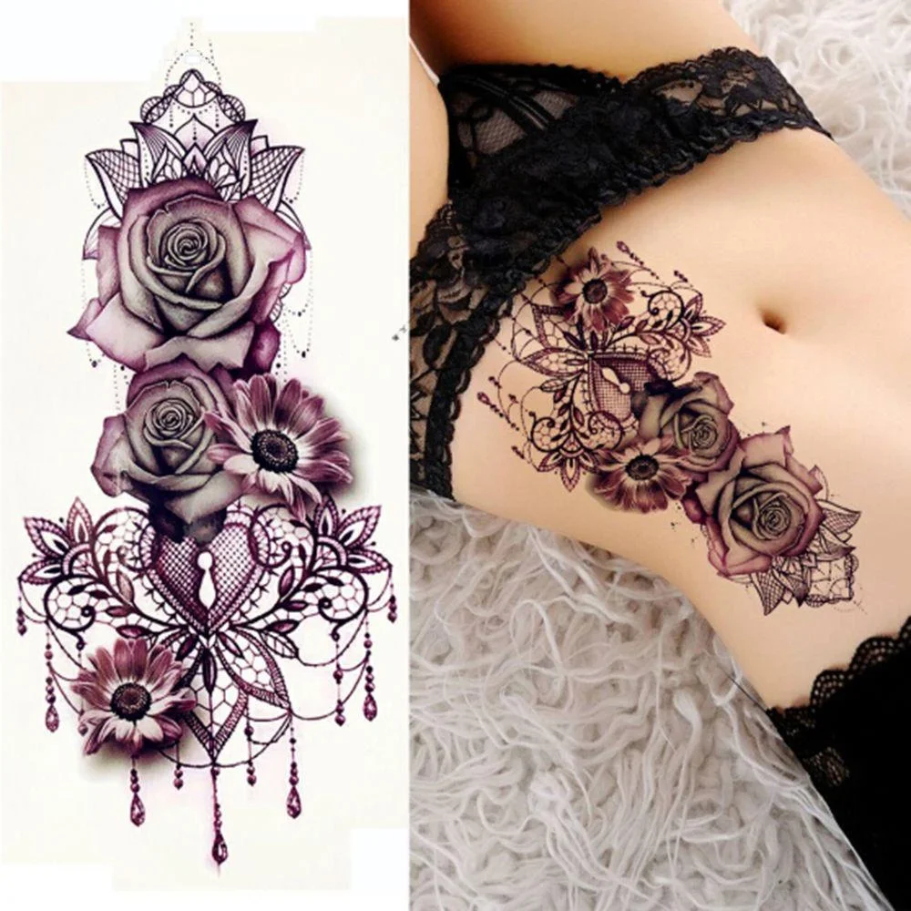 

3PCS Bracelet Tatto Stickers Jewelry Lady Body Tattoo Art Waterproof Temporary Purple Rose