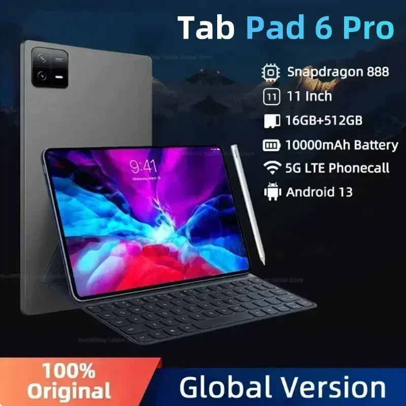 2024 Originale Pad 6 Pro Versione Globale Snapdragon 888 Android 13.0 Tablet Pc Da 11 Pollici 10000Mah 16Gb 512Gb 5G Hd 4K Schermo Wifi Mi