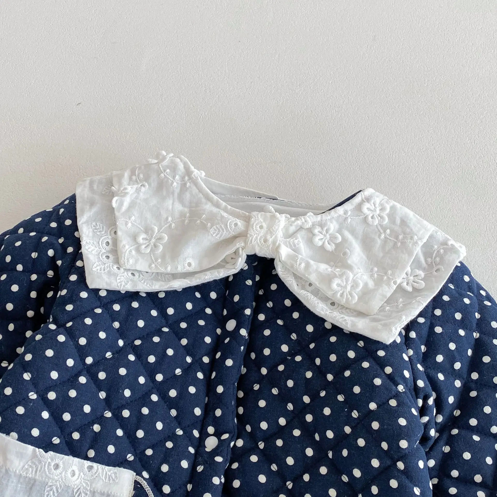 Winter Newborn Infant Baby Girls cotton princess polka dots thick lapel crawl Kids Onepiece Fashion Baby Clothing