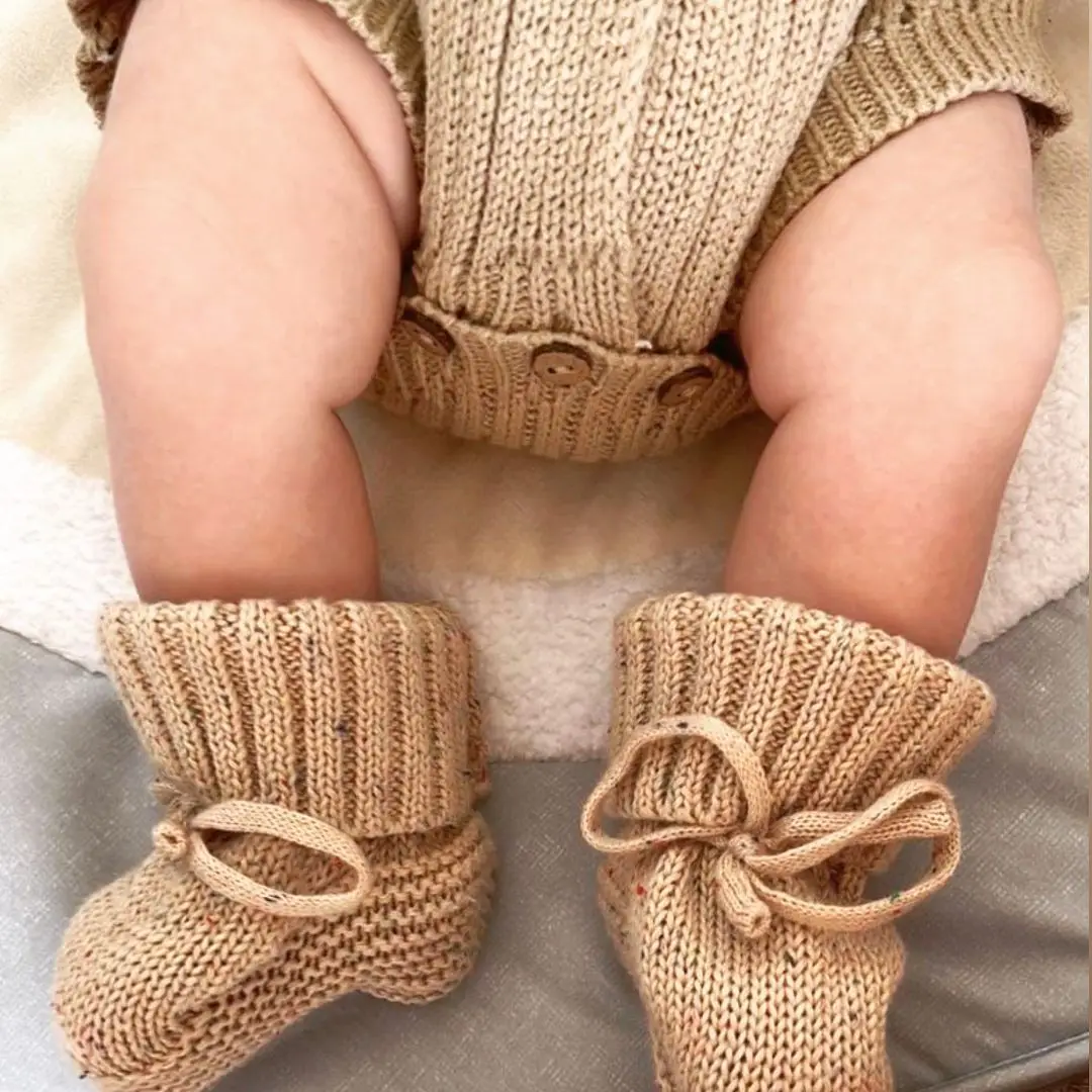 Baby Shoes Baby Boots Handmade Cable Knit 100% Cotton Speckled Classic Bebe Booties Socks