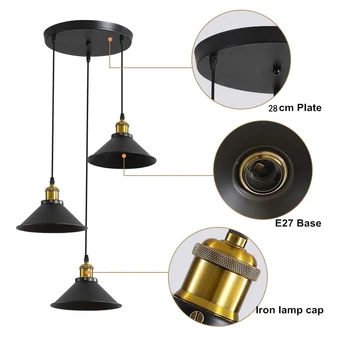Retro Attic Wrought Iron Little Black Umbrella Hanging Lamp E27 Bedroom Kitchen Dining Room Living Room Aisle Indoor Lighting 5