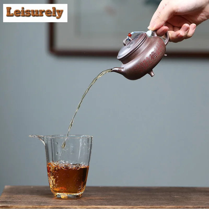 160ml Handmade Yixing Purple Clay Teapots Handmade Tripodia Pot Raw Ore Wood-fired Porcelain Mud Tea Maker Kettle Zisha Tea Set