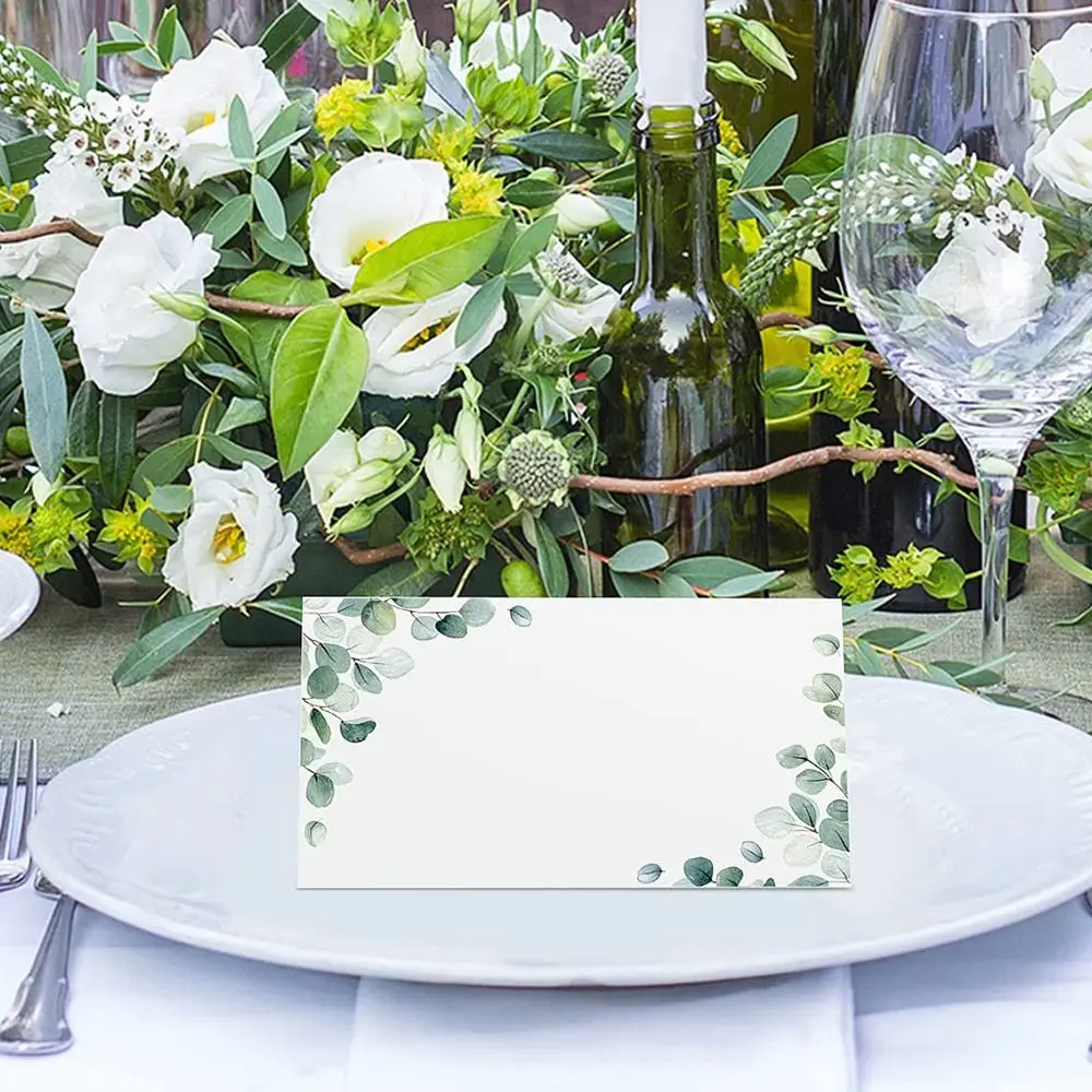 50pcs Blank Green Leaf Table Place Cards Paper Elegant Table Name Place Cards Folded Message Setting Card