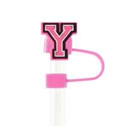 Pink Reusable Straw Cover Cap Set - Splash-Proof Drink Accessory with Charms (Y)
