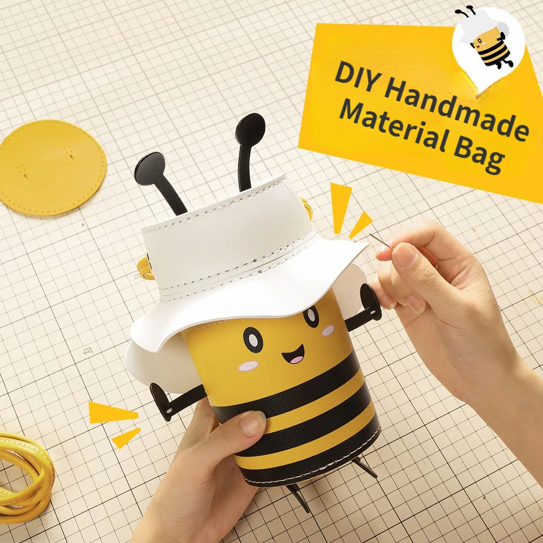 Handwoven DIY Material Bag Little Bee Homemade Bucket Bag Cute One Shoulder Oblique Straddle Gift for High Beauty Girls