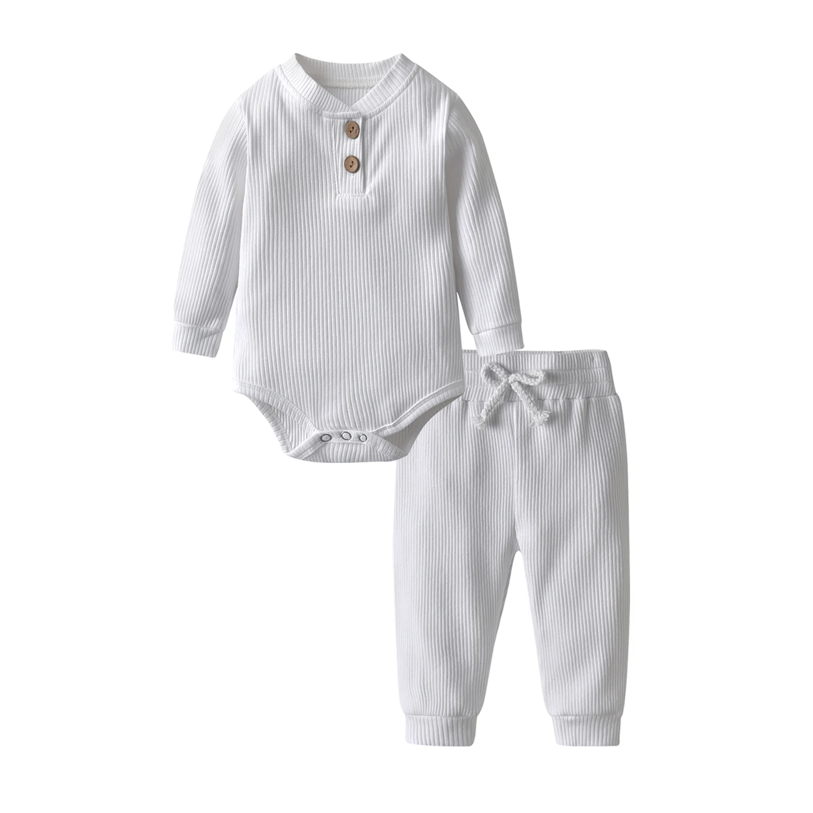 Newborn Baby Boys Girls Clothes Set Cotton Solid Knitted Ribbed Long Sleeve Bodysuit and Pants Infant Clothig Outfits Baby Clothing Set discount Baby Clothing Set