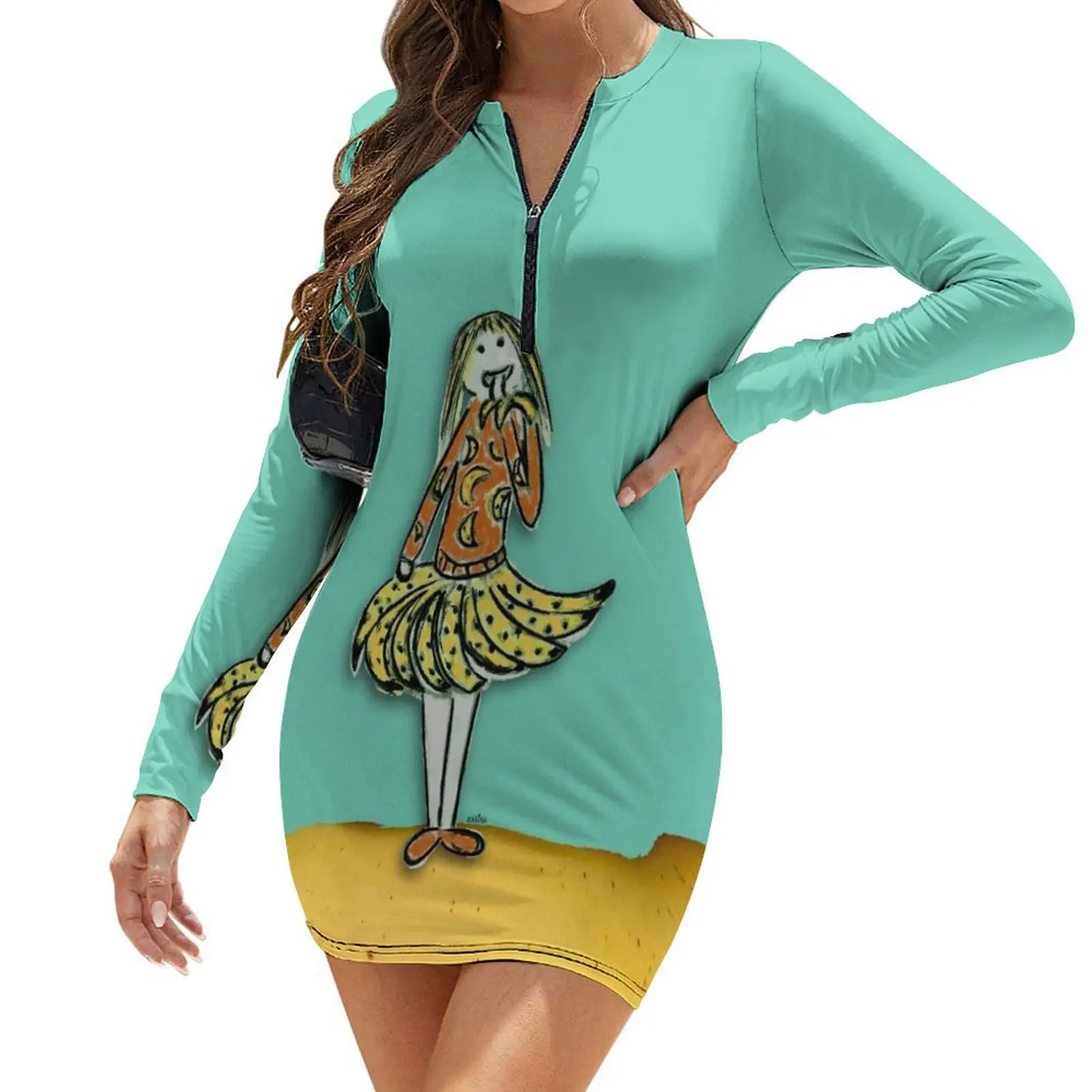 

Girl with a banana skirt eating bananas Long-Sleeve Bodycon Dress elegant dress Dress women