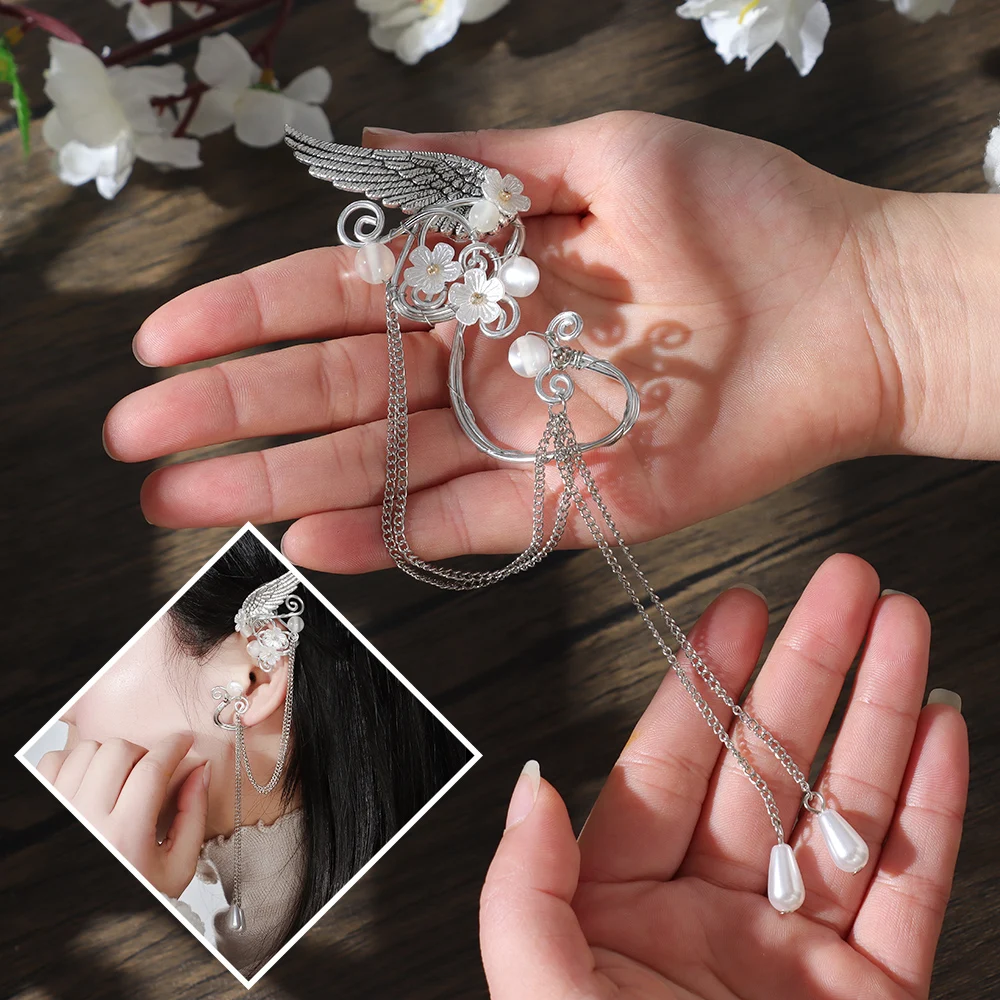 Long Fringe Drop Elf Earring Earring No Piercing Silver Color Elf Ear Clip Goth Halloween Women Daily Party Jewelry