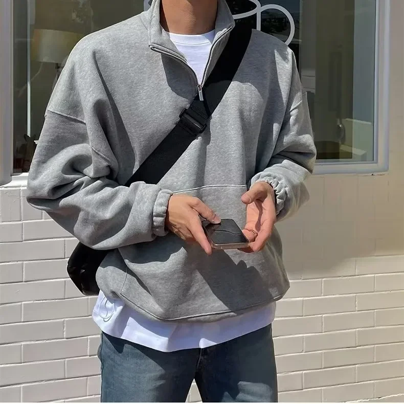 Trendy Half Zip Hoodie Unisex Casual Hong Kong Style Retro Leisure Versatile Outerwear for Men And Women Sleeveless Other