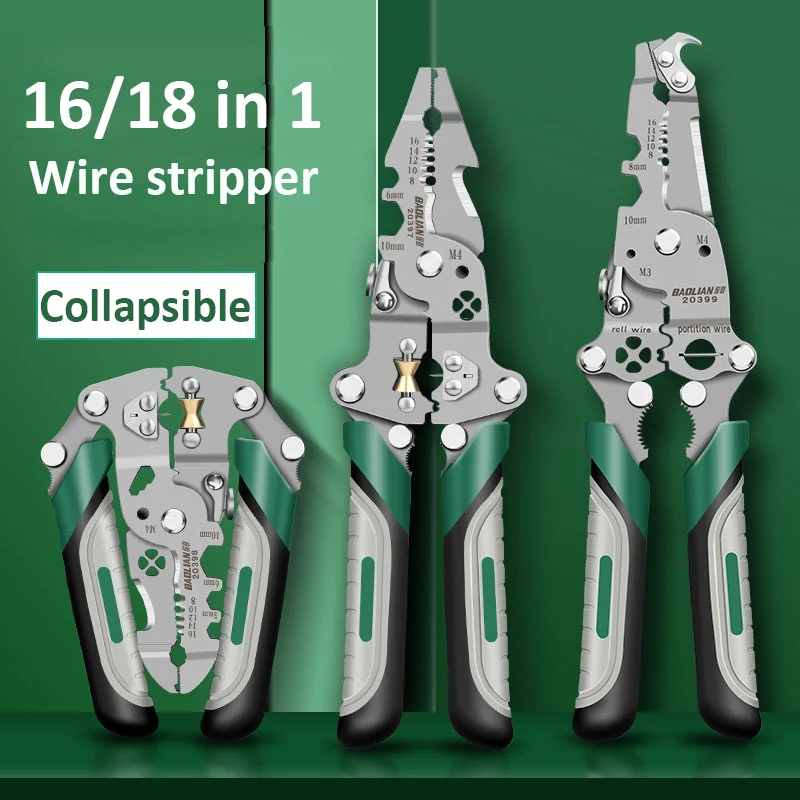 18 In 1 Foldable Wire Stripper,Foldable Crimper And Stripper Multifunctional Stripper Cable Cutter Pliers 87526550 - View #10