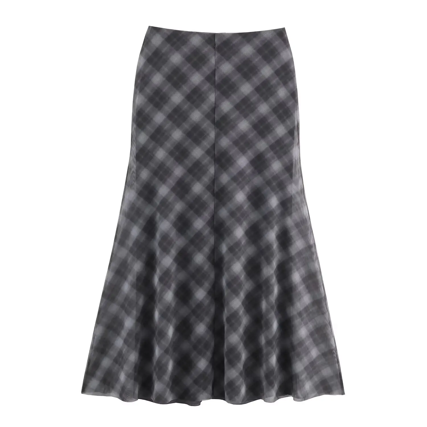 Women Tulle Plaid Long Skirt Sets Or Female Fashion Pleated Long Sleeve Blouse Pullover Top Or Ladies' Vintage Fishtail Skirt