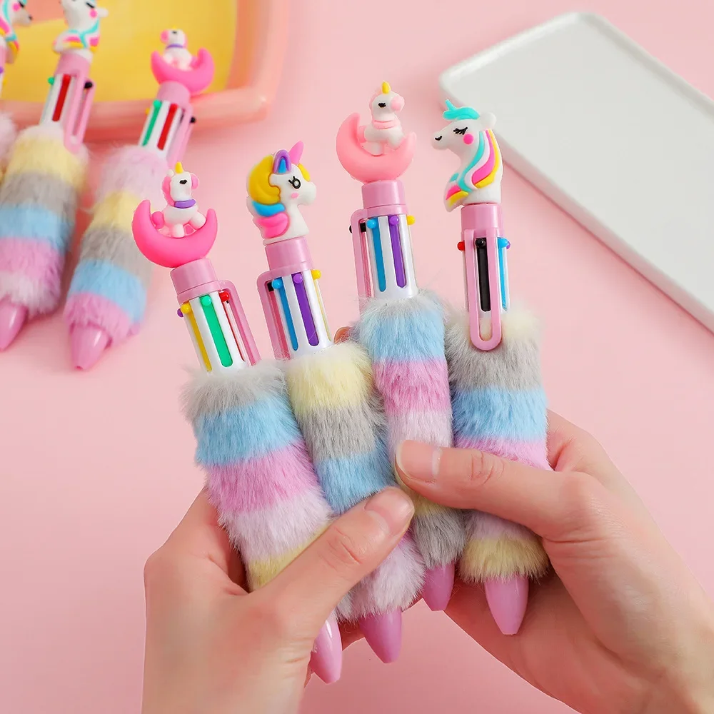 Ballpoint Pen 2PCs Unicorn Plush Student Rainbow Gel Pen Cartoon Girl Handwriting Office Accessories