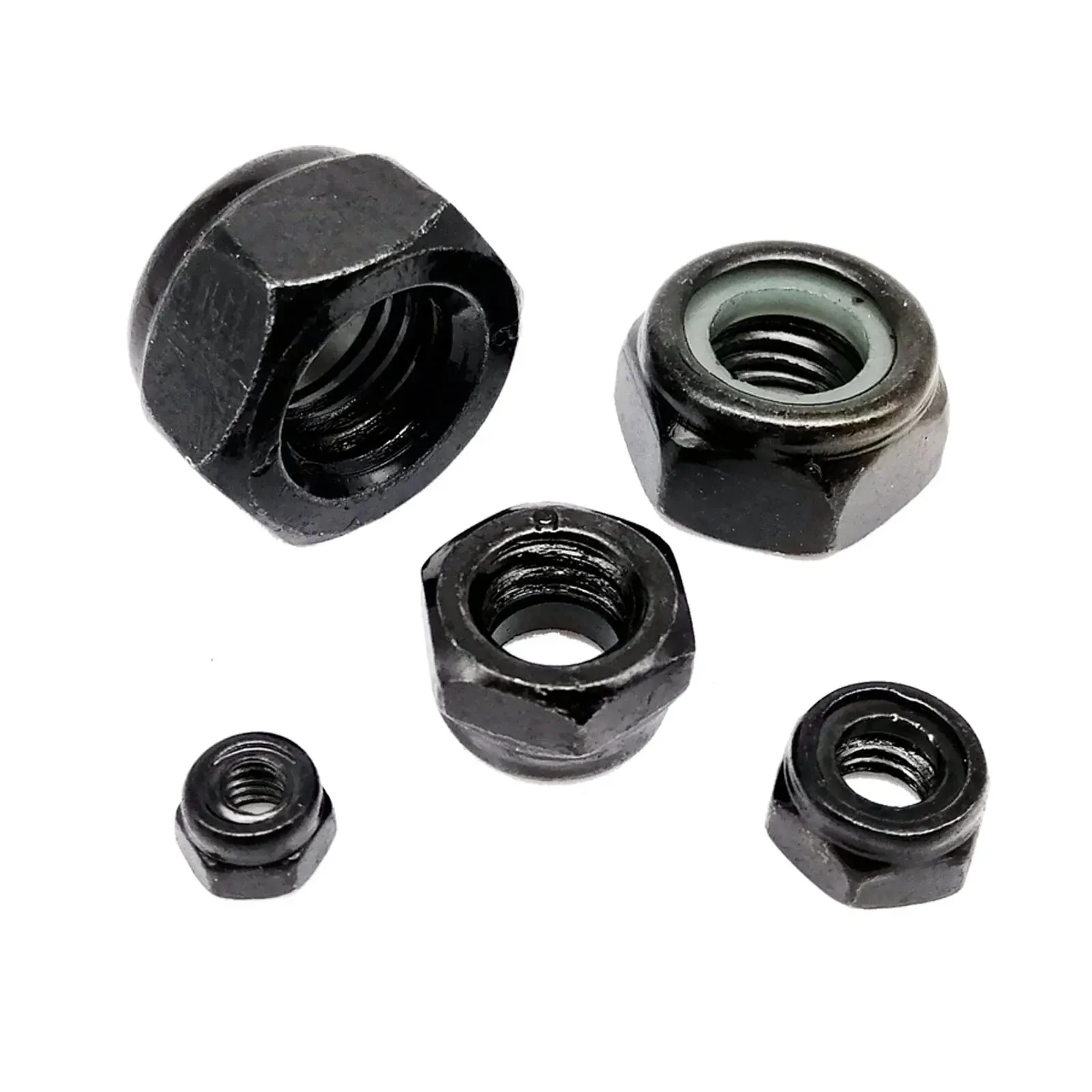 Hexagon Nylon Insert Self Locking Nut DIN985 200pcs M2 M2.5 M3 M4 M5 M6 M8 Black Carbon Steel Assortment Kit Set