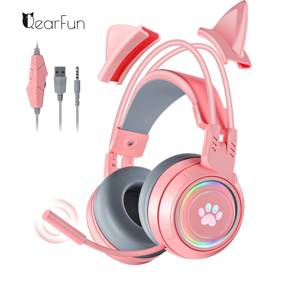Qearfun G25 Cat Ear Cuffie Da Gioco Con Microfono Led Flah Light Wired Xbox Pc Headset Gamer Girls Headset Cuffie Gamer Y2K