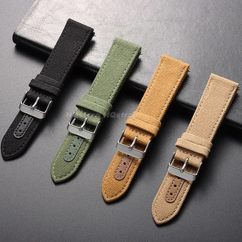 Nylon & Leather Quick Release Military Sport Watch Band - Universal Replacement Strap