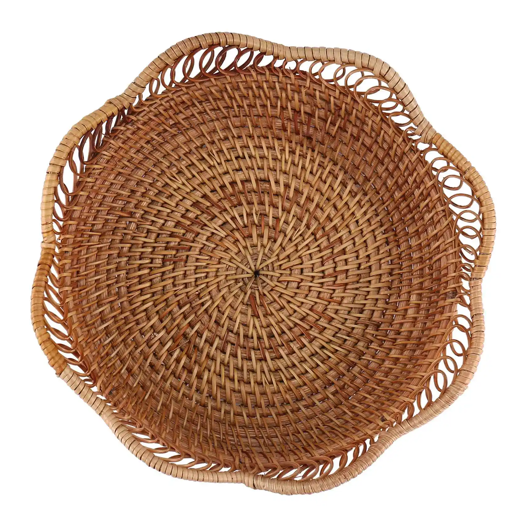 Hand-Woven Rattan Storage Basket Fruit Basket Wicker Woven Tray Restaurant Small Container Home Decoration S-23X5.5cm 2