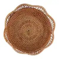 Hand-Woven Rattan Storage Basket Fruit Basket Wicker Woven Tray Restaurant Small Container Home Decoration S-23X5.5cm 2