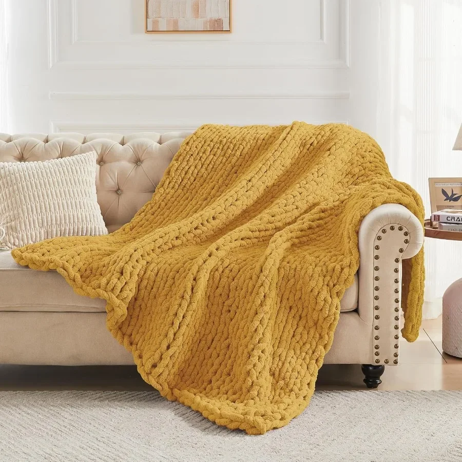 Chunky Knit Throw Blanket 60 X 80 Twin Size 100 Hand Made Large Chenille Loop Yarn Soft Fluffy Throws for Couch Sofa Bed Big Cr