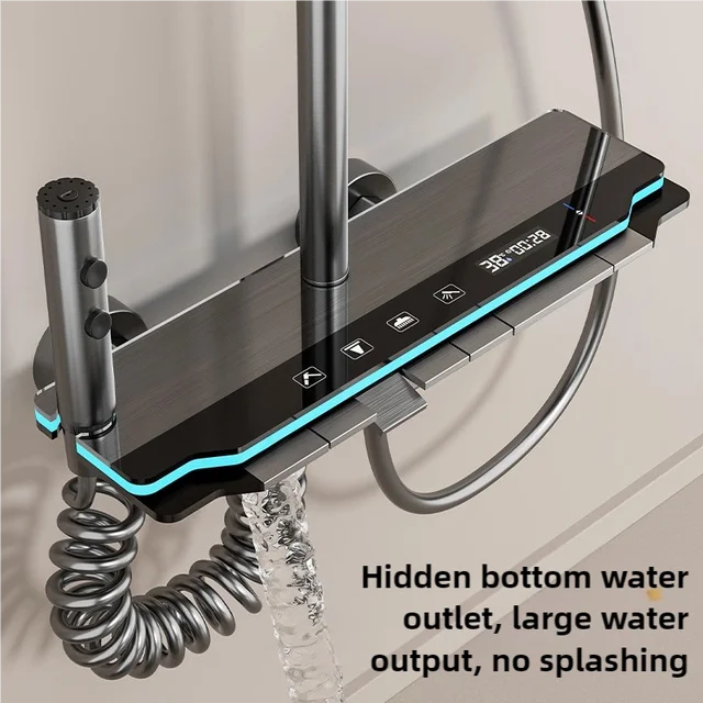Gray Shower System Set Adjustable lengths Multifunctional Piano Keys Temperature Display Bathrooms Shower Set 2