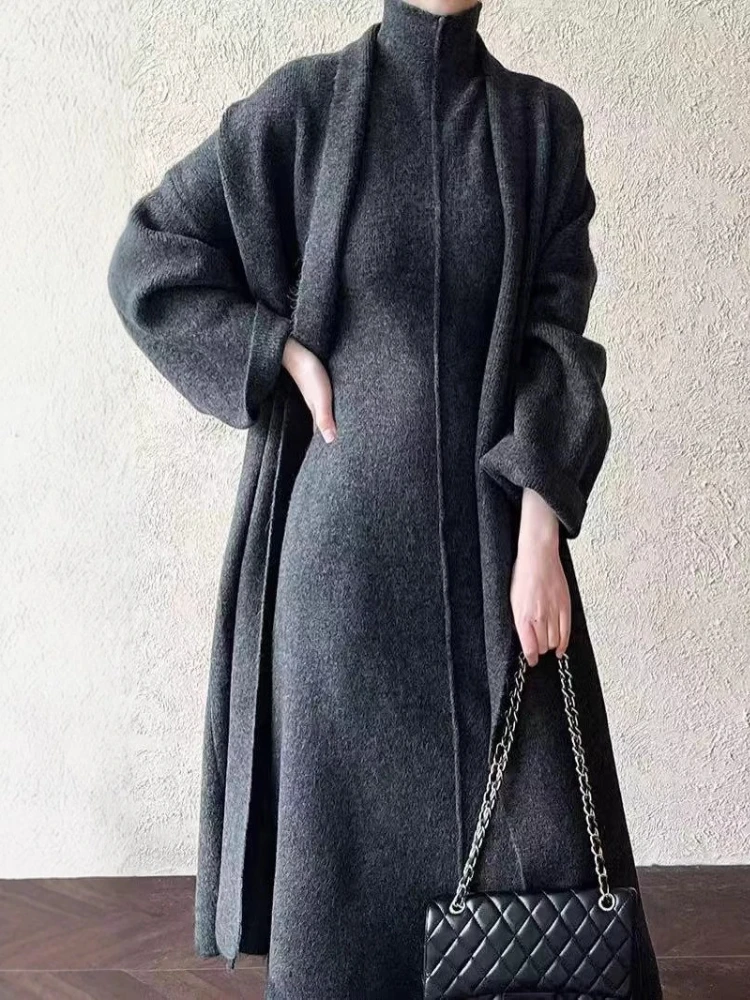 الجديد في أزياء الخريف والشتاء فستان ماكسي منسوج ب...