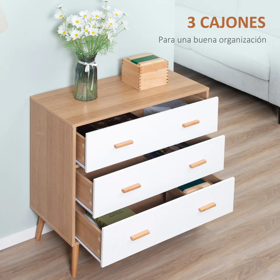 HOMCOM Comodino Camera da Letto con 3 Cassetti, Comodino Stile Moderno