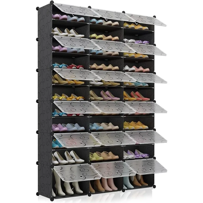 

72-Pair Portable Shoe Rack Organizer DIY Shoe Storage Cabinet for Entryway with Door, Plastic Shoe Organizer Stackable Detachabl