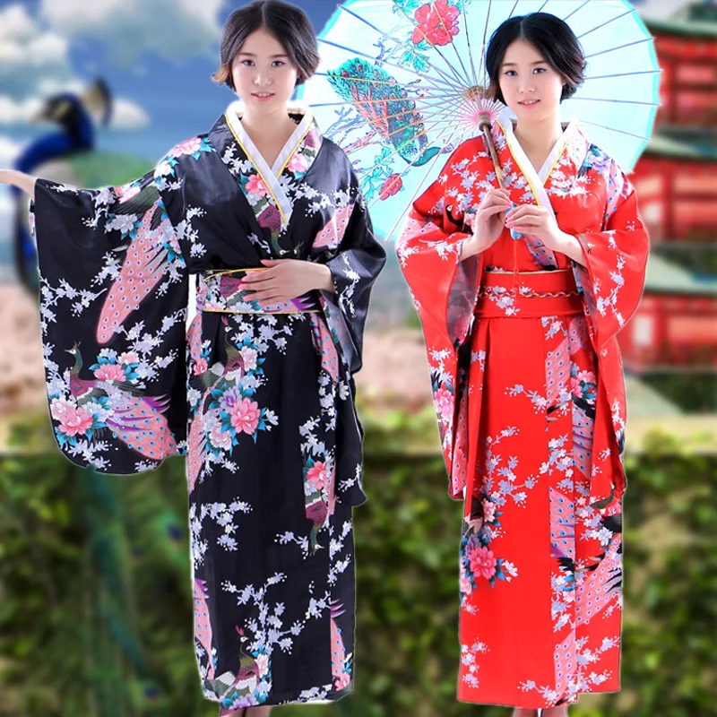 Peacock Japanese Traditional Costume Woman Silk Kimono Yukata Evening Dress Cosplay Kimono Japones Haori Mujeres Quimono 89